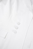 Branco casual sólido botões gola virada para trás manga comprida duas peças
