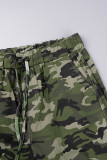 Verde militare Casual Camouflage Stampa Patchwork Disegna Tasca con cordino Vita media regolare Pantaloni con stampa completa convenzionale
