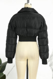 Black Casual Solid Patchwork Mandarin Collar Outerwear