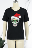 Zwarte casual T-shirts met schedel en O-hals met dagelijkse print