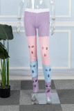 Pantalon Patchwork décontracté violet, contraste évidé, taille haute régulière, Patchwork conventionnel