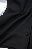 Casacos de fivela de retalhos bordados sólidos de rua casual preto