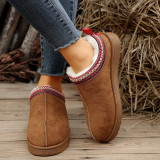 Zapatos cómodos y abrigados redondos de color sólido con retales de vida informal de color caqui