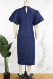 Голубые элегантные однотонные ажурные лоскутные платья-юбки с круглым вырезом и запахом