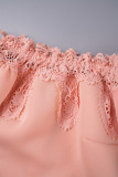 ピンク カジュアル ソリッド 中空アウト パッチワーク オフショルダー ロング ドレス ドレス