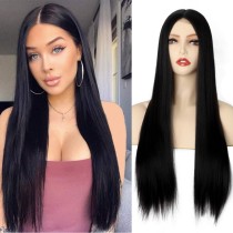 Black Casual Solid Patchwork Wigs