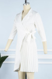 Branco casual sólido frênulo decote em V linha A vestidos plus size