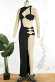 Black Sexy Party Elegant Simplicity Formal Slit Cut Out Asymmetrical Dresses