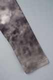 Due pezzi a maniche lunghe con scollo a O con stampa casual grigio