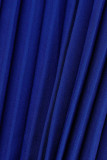 Azul casual sólido frênulo plissado com decote em V Macacões Plus Size
