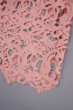 Roze casual effen uitgeholde patchwork off-shoulder lange jurkjurken