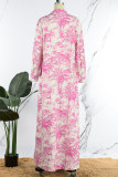 Розово-розовое повседневное лоскутное платье с рубашкой и воротником-стойкой, длинное платье, платья больших размеров (в зависимости от фактического объекта)