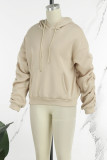 Beige Casual Solid Basic Hooded Collar Tops