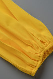 Amarelo casual sólido frênulo plissado com decote em V Macacões Plus Size