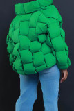 Vêtements d'extérieur décontractés en patchwork uni avec fermeture éclair et demi-col roulé vert