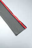 Calças de retalhos convencionais de cintura alta regular cinza escuro casual listrado