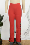 Красные повседневные лоскутные брюки в полоску с обычной завышенной талией и обычными лоскутными брюками