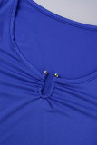 Blauwe casual effen basic O-hals tops