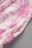 Rosa Rosa Casual Print Patchwork Skjorta Krage Lång Klänning Plus Size Klänningar (beroende på det faktiska föremålet)