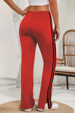 Red Casual Striped Patchwork Regular High Waist Conventional Patchwork Bottoms