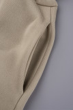 Grå Casual Solid Patchwork Zipper Hooded Collar Regular Jumpsuits
