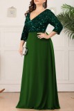 Чернильно-зеленое повседневное лоскутное вечернее платье с блестками и открытой спиной, с V-образным вырезом, платья больших размеров