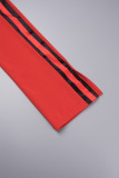 Rood Casual gestreept patchwork Normale conventionele patchworkbroek met hoge taille