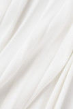 White Casual Solid Frenulum V Neck A Line Plus Size Dresses