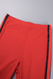 Red Casual Striped Patchwork Regular High Waist Conventional Patchwork Bottoms