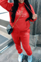 Красный Повседневный принт Классический Воротник с капюшоном Длинный рукав Из двух частей