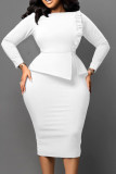 White Casual Solid Patchwork O Neck Long Sleeve Plus Size Dresses