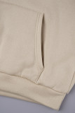 Beige Casual Solid Basic Hooded Collar Tops