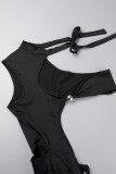 Robes Asymétriques Découpées Découpées à Fente Formelle Simplicité Élégante de Soirée Sexy Noire