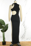 Черное сексуальное вечернее элегантное простое вечернее платье с разрезом и асимметричным вырезом