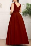 Rose Red Sexy Formal Patchwork Sequins V Neck Long Dress Plus Size Dresses
