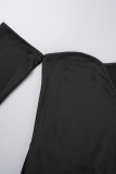 Черные сексуальные однотонные узкие комбинезоны с открытой спиной и лямкой на шее