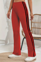 Pantalones de patchwork convencionales de cintura alta regular con patchwork a rayas informales rojos