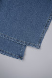 Macacão jeans azul profundo sexy casual sólido sem costas com alça espaguete sem mangas