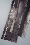 Due pezzi a maniche lunghe con scollo a O con stampa casual grigio