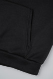 Black Casual Solid Basic Hooded Collar Tops