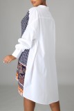 Robes chemise blanches décontractées imprimées en patchwork à col mandarin