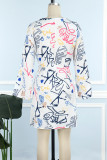 Weiße Street-Print-Patchwork-Kleider mit V-Ausschnitt und bedrucktem Kleid