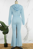 Blu chiaro elegante tinta unita patchwork con cordino tasca con cerniera colletto con cappuccio manica lunga due pezzi