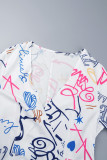 Witte straatprint patchwork jurk met V-hals en print