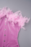 ピンクのセクシーな固体パッチワーク フェザー ストラップレス ストラップレス ドレス ドレス