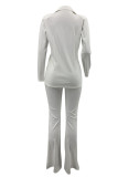 White Casual Solid Patchwork Buttons Turn-back Collar Long Sleeve Two Pieces