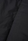 Prendas de abrigo de cuello mandarín con cremallera de patchwork sólido informal negro