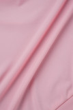 ピンク エレガント ソリッド パッチワーク ドローストリング ポケット ジッパー フード付き襟 長袖 XNUMX 枚