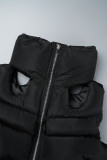 Black Street Solid Hollowed Out Patchwork Zipper Turtleneck Outerwear