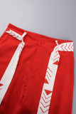 Rouge doux imprimé pansement Patchwork poche boucle col de chemise manches courtes deux pièces